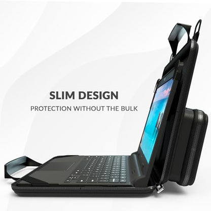 UZBL 13-14 Inch Always-on Chromebook Protective Hard Case with Accessory Pouch and Adjustable Shoulder Strap - color: Deep Blue