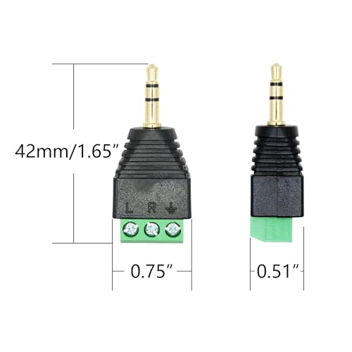 5Pcs 3.5mm Audio Terminal Block Connector, TRS Solderless Screw Terminal | 1/8 3.5mm Male Plug to 3 Pin Stereo Audio Terminal, TRS 3 Pole Gold Plated Plug with Screwdriver, AUX Audio Adapter - style: 3.5mm TRS 3 Pole Plug - 5Pcs