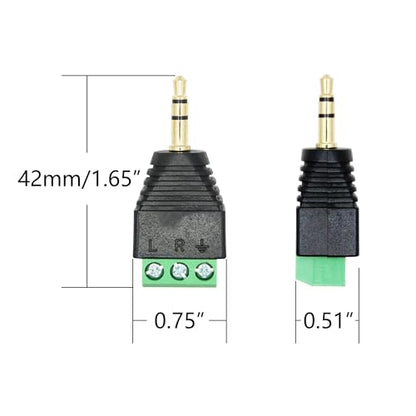 5Pcs 3.5mm Audio Terminal Block Connector, TRS Solderless Screw Terminal | 1/8 3.5mm Male Plug to 3 Pin Stereo Audio Terminal, TRS 3 Pole Gold Plated Plug with Screwdriver, AUX Audio Adapter - style: 3.5mm TRS 3 Pole Plug - 5Pcs
