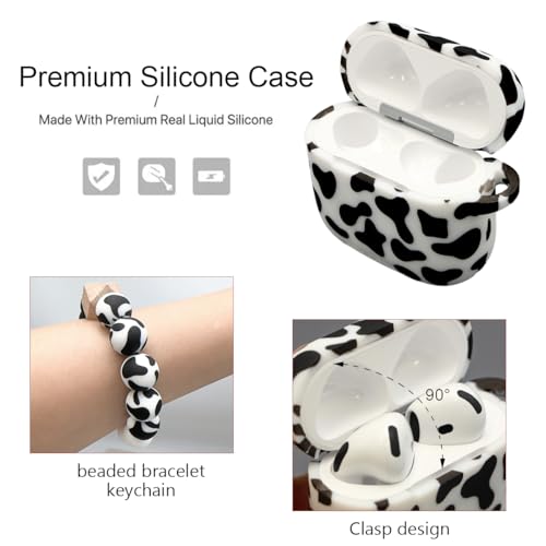 Case Compatible with AirPods 4 Case,Soft Silicone Cover with Bracelet Lanyard and Keychain, Cute Wireless Charging Protective Case for Apple AirPods 4th for Women and Men (Cow) - color: Cow