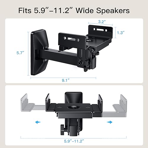 Pipishell Speaker Wall Mounts, Dual Side Clamping Bookshelf Mounting Bracket, Speaker Mounts for Surround Sound, Bookshelf Speakers up to 55 lbs, 1 Pair