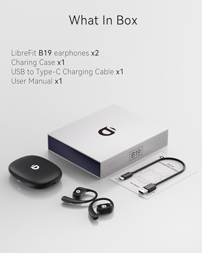 Open Ear Earbuds, True Wireless Open Ear Headphones with Earhooks, Air Conduction Earphones, Touch Control, Dual Noise-Cancelling Mics, Up to 30 Hours Power with Case, IPX5, Workouts, Yoga, Running