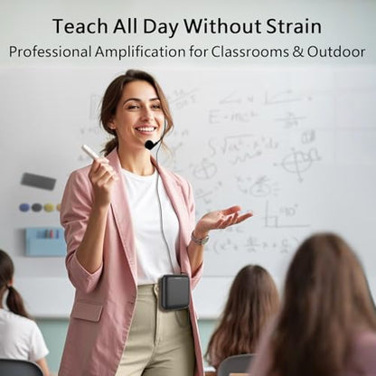 Bluetooth Voice Amplifier for Teacher with Wired Microphone Headset | ①10W Power Amplifiers②2000mAh Battery③15 Hours Working Time④USB-C Rechargeable⑤Adjustable Mic for Loudspeaker ⑥Anti-Howling - color: Black-2000mAh