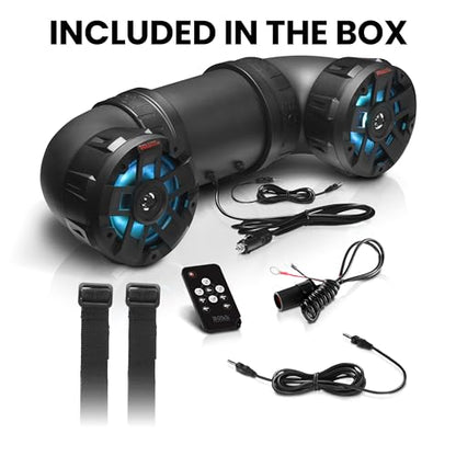 BOSS Audio Systems ATV8BRGB ATV UTV Sound System - 8 Inch Speakers, 1.5 Inch Tweeters, Full Range, IPX5 Weatherproof, Bluetooth, Built-in Amplifier, Multi-Color Illumination, Golf Cart Compatible - style: 8" Speakers, RGB