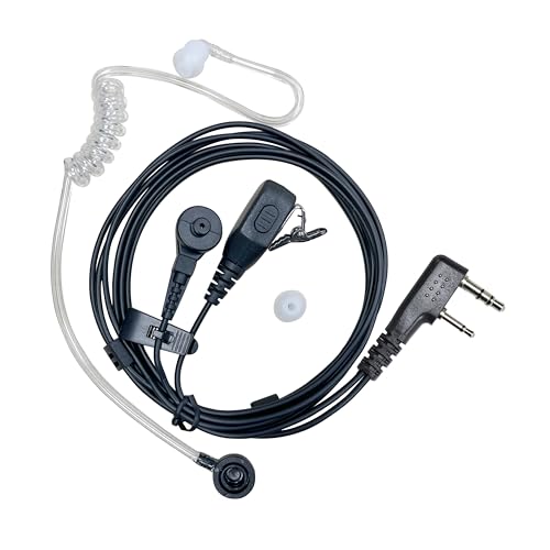 SHON Walkie Talkie Earpiece with Mic - 2 Pin Acoustic Tube Earpiece for Crystal Clear Sound, Compatible with Kenwood Baofeng and Retevis Two-Way Radios, for Police Law Enforcement (1set/Black) - size: new/1set