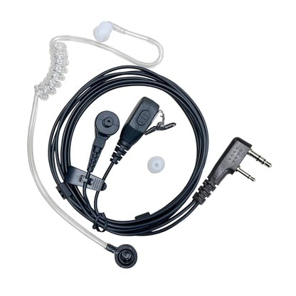 SHON Walkie Talkie Earpiece with Mic - 2 Pin Acoustic Tube Earpiece for Crystal Clear Sound, Compatible with Kenwood Baofeng and Retevis Two-Way Radios, for Police Law Enforcement (1set/Black) - size: new/1set