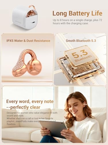 JewelPods C01 Pro Open Ear Headphones, Rose-Gold | Luxury Jewelry Earbuds - color: Rose Gold