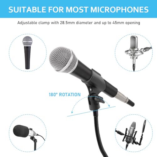 2pcs Microphone Clip Adjustable Angle U Shaped Mic Clip Holder with Screw Adapter Universal Microphone Holder for Most Wired or Wireless Handheld Microphone Stand(Black)