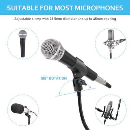 2pcs Microphone Clip Adjustable Angle U Shaped Mic Clip Holder with Screw Adapter Universal Microphone Holder for Most Wired or Wireless Handheld Microphone Stand(Black)