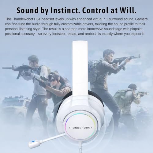 Thunderobot Gaming Wired Headset H51, USB Computer Headset, Gaming Over-Ear Headphones with Virtual 7.1 Surround Sound, RGB Lighting
