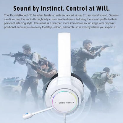 Thunderobot Gaming Wired Headset H51, USB Computer Headset, Gaming Over-Ear Headphones with Virtual 7.1 Surround Sound, RGB Lighting