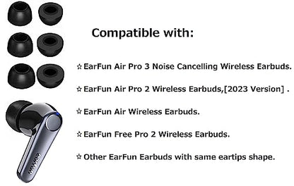 JNSA Memory Foam Ear Tips Noise Canceling Foam Ear Tip Compatible with EarFun Air Pro 3 / Air Pro 2 / EarFun Air, No Silicone Eartips Pain, Fit in Charging Case, 3 Pairs (S/M/L, Black) 214efb3