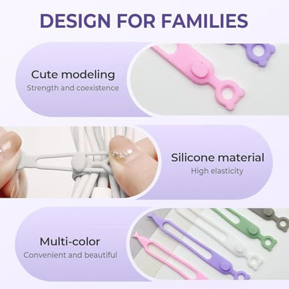 Data Cable Organizer, Upgrade Elastic Silicone Cable Straps Cord Organizer Silicone Headphone Organizers, Reusable Cable Ties Wire Organizer for Bundling and Earphone Phone Charger (6)