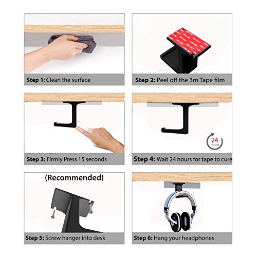 RinneTraps Headphone Hanger -Under The Desk Headphone Stand/Mount - 3M Tape - Sturdy Rubber Feel - Great for School/Business Zoom Meetings