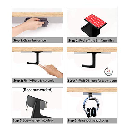 RinneTraps Headphone Hanger -Under The Desk Headphone Stand/Mount - 3M Tape - Sturdy Rubber Feel - Great for School/Business Zoom Meetings