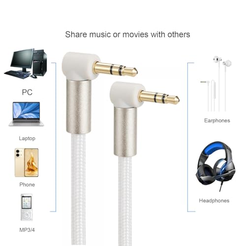 3.5mm Audio Cable Stereo Aux Male to Male 90 Degree Angle Cord Headphone Speaker (9.8ft) - size: 9.8ft