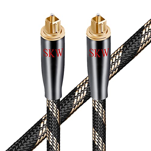 SKW HI-FI Toslink Optical Cable 4.9ft/1.5m, Precision-Polished PMMA Fiber | Nylon-braided Jacket, Gold-plated Plugs, Reinforced Core, S/PDIF 5.1 Support, Immune to EMI/RFI, TV to Soundbar & AV Receiver - size: 4.9 Feet