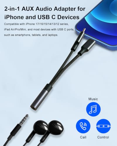 AreMe 2-in-1 Headphone Adapter for Lightning & USB C to 3.5mm Audio Adapter