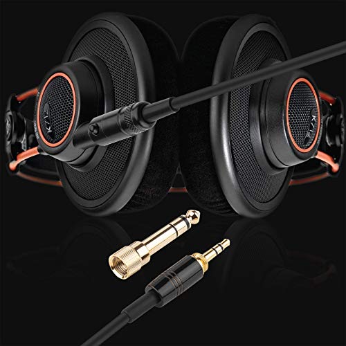 K702 Cable Coiled Aux Cord for AKG K240, Q701, K712, K240S, K141 Headphones | XLR Female to 3.5mm Male Audio Cable Wire with 6.35mm Adapter