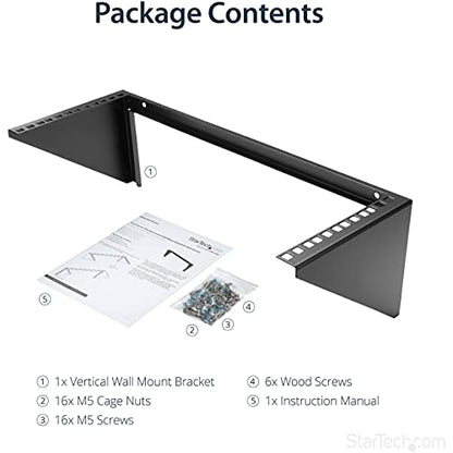 StarTech 4U Vertical Wall-Mount Rack Bracket, 19in, 125lb, TAA (RK419WALLV) | Open-frame L-shaped bracket for network and data equipment, Low-profile, EIA-310, 56.7kg, Any depth - size: 4U