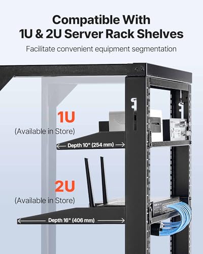 VEVOR 15U Open Frame Server Rack, Free Standing or Wall Mount Rack with 180 Degrees Gate Swing, Network Rack for 19" IT Equipment & A/V Devices - size: 15U Wall Rack