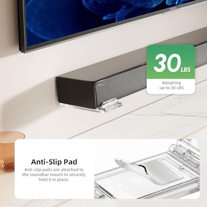 Soundbar Wall Mount Bracket for Samsung, LG, Sony, JBL, Vizio, Sonos and More, Depth Adjustable 3.5”-6.1”,Hold up to 30 Lbs,Soundbar Shelf Under TV, Clear - color: Clear