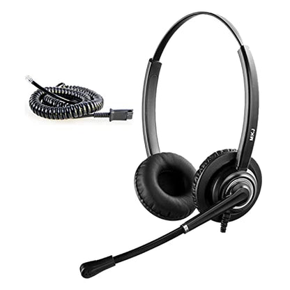 MKJ RJ9 Phone Headset with Microphone Noise Canceling for Landline Phone | Wired Office Headphone Dual Ear for Call Center Telephone Avaya 9508 Aastra 6753i Fanvil Polycom 3Com, Clear Sound, Comfort
