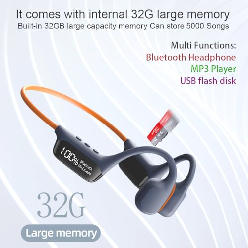 IHAO Swimming Headphones True Bone Conduction Open Ear Headset MP3 Player Built-in 32G Memory IP68 Underwater Waterproof Stereo Bluetooth Earphone for Driving Bicycling Running Skiing-Grey - color: Swim Headphone Grey