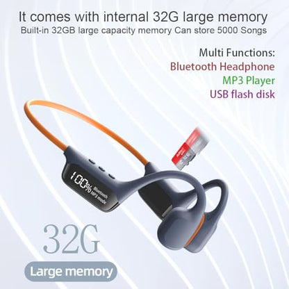 IHAO Swimming Headphones True Bone Conduction Open Ear Headset MP3 Player Built-in 32G Memory IP68 Underwater Waterproof Stereo Bluetooth Earphone for Driving Bicycling Running Skiing-Grey - color: Swim Headphone Grey