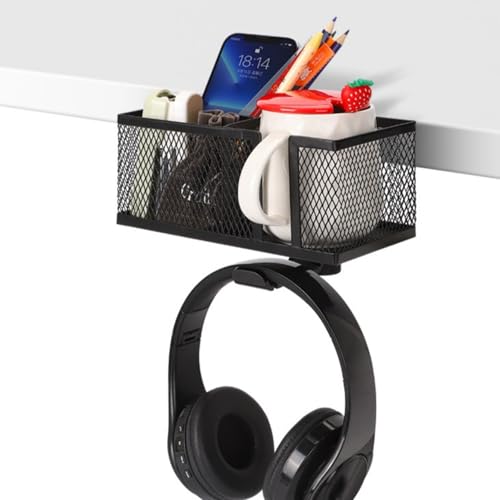 Multifunctional Clamp On Cup Holder Headsets Hanger Organizers for Drinks Phones Headphones Bags with AntiSpill Design - color: Black