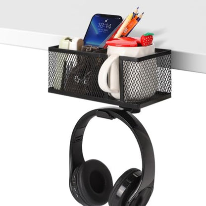 Multifunctional Clamp On Cup Holder Headsets Hanger Organizers for Drinks Phones Headphones Bags with AntiSpill Design - color: Black