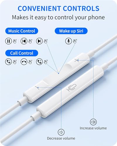 2 Packs Wired Headphones Earbuds for iPhone 14/13/12/11/XR/XS/X/8/7/SE | Wired Earphones with Built-in Microphone & Volume Control HiFi Stereo Nosie Reduction Support All iOS System
