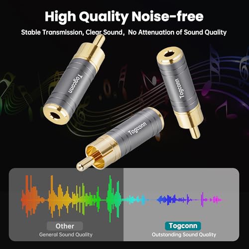 RCA to 3.5mm 1/8 Inch Audio Adapter 4 Pack, RCA (Male) Plug to 2-Pole 3.5mm 1/8" TS Mono (Female) Jack Converter Connector Gold-Plated Plugs & (Aluminum Shell) for Headphones, Speakers and More - size: 4 Pack
