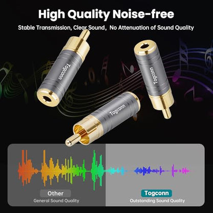 RCA to 3.5mm 1/8 Inch Audio Adapter 4 Pack, RCA (Male) Plug to 2-Pole 3.5mm 1/8" TS Mono (Female) Jack Converter Connector Gold-Plated Plugs & (Aluminum Shell) for Headphones, Speakers and More - size: 4 Pack