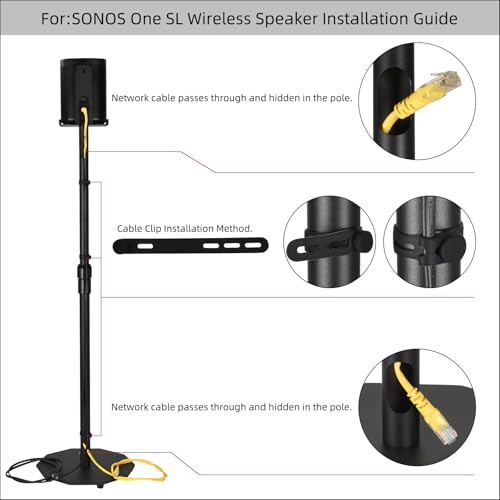 Floor Stand for Sony BRAVIA Theater Rear 8 SA-RS8 | Also Compatible with Sonos One SL | Height Adjustable (25.6”-40.2”) | Heavy Duty 6mm Steel, 33lb Load, Cable Management
