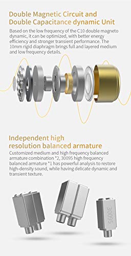 CCA C12 in-Ear Monitors, 5BA+1DD Hybrid HiFi Stereo Noise Isolating IEM Wired Earphones/Earbuds/Headphones with Detachable Tangle-Free Cable 2Pin for Musician Audiophile (Without MIC, Dream Blue) | HiFi Musician Monitor IEM, Detachable 2-Pin Cable, Noise-
