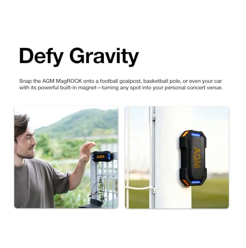 AGM MagROCK Portable Bluetooth Speaker, IP67 Waterproof, Drop-proof&Dust-proof, Bluetooth 5.3 Outdoor Speakers, Powerful Stereo Sound with Boosted Volume, Vibrant RGB Light, Magnetic Attachment Design