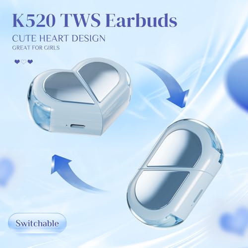 Heart Wireless Earbuds for Girls Kids, Cute Small Mini Tiny Invisible Earbuds Wireless Bluetooth for Small Ears Canals Women Rose Gold Kawai Blue Tooth Ear Buds for iPhone Android - color: Blue