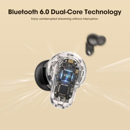 Earbuds Wireless Bluetooth 6.0 Headphones, IPX5 Waterproof | 24H Playback, Small Noise Cancelling Earbuds with Lanyard for Sports, Workout, Smartphone Call (Brown) - color: Brown