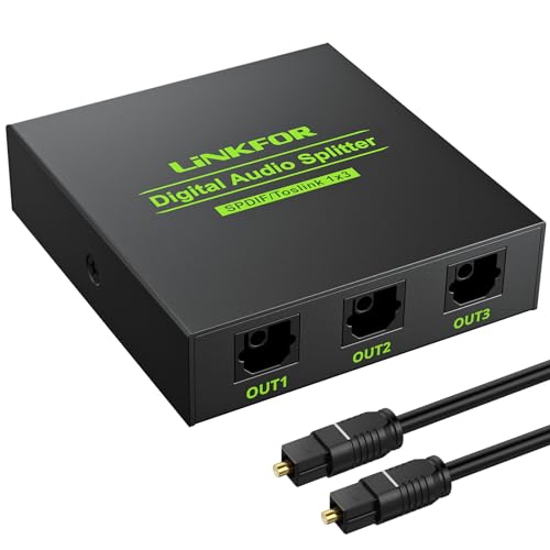 LiNKFOR Digital Optical Audio 1x3 Splitter Digital SPDIF Toslink Optical Fiber Audio Splitter 1 in 3 Out Aluminum Alloy with Optical Cable Support 5.1CH Dolby-AC3 DTS for PS3 Blue-Ray DVD HDTV - style: 1x3 Splitter