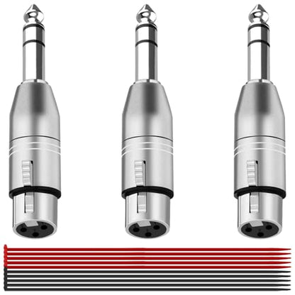 3PCS XLR Female to 1/4" TRS Adapter Balanced Quarter Inch 6.35mm Male to 3 Pin Plug Dual Channel Audio Connector Metal Shell with Cable Tie, for Microphones Eletronic Keyboard - color: XLR to TRS