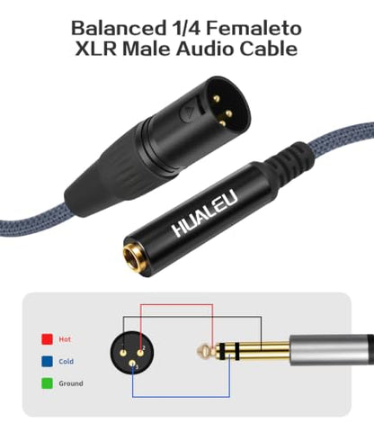 1Ft 1/4 6.35 TRS Female to 3Pin XLR Male Balance Adapter-2Pack Black - color: 1/4 F to XLR M/Black