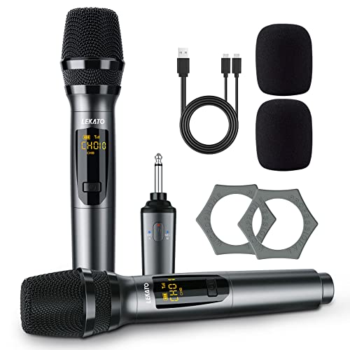 LEKATO Wireless Microphone Rechargeable Wireless Microphones with Receiver Dual Handheld Microphone System Dynamic MIC for Singing, Speech, Wedding, Church,Speaker, PA System(K380S) | Rechargeable dynamic microphones for singing, speech, weddings, churche