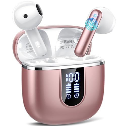 Wireless Earbuds, Bluetooth 5.4 Headphones with 3D Bass Stereo, 40H Ultralight In-Ear Buds, Bluetooth Earbuds with 4 ENC Noise Cancelling Mic, USB-C, IP7 Waterproof Earphones for Android iOS, Rose - color: Pink Gold