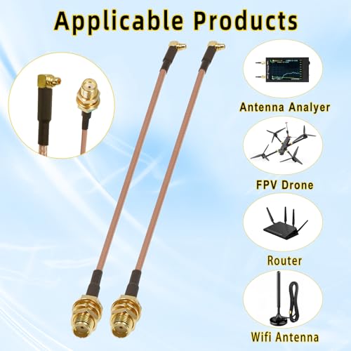 2PCS MMCX SMA Pigtail Antenna Cable, Right Angle MMCX Male to SMA Female Coaxial Cable, RG316 Low Loss 6Inch(15cm) 90 Degree MMC X to SMA Extension Jumper for CB Radios,FPV Drone,Router