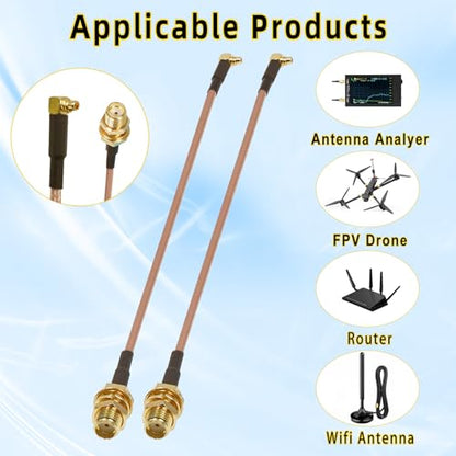 2PCS MMCX SMA Pigtail Antenna Cable, Right Angle MMCX Male to SMA Female Coaxial Cable, RG316 Low Loss 6Inch(15cm) 90 Degree MMC X to SMA Extension Jumper for CB Radios,FPV Drone,Router