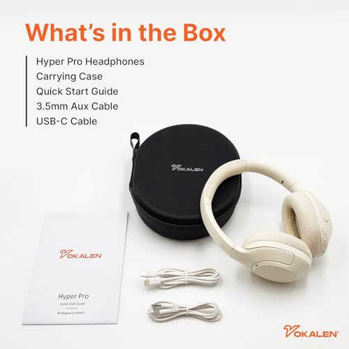 VOKALEN Hyper Pro Adaptive Active Noise Cancelling Headphones, Wireless Bluetooth Over Ear Headphones with mic, 60H Playtime, Comfort Fit Mesh Ear Cushions, Deep Bass Hi-Res Audio (Pro, Ivory White) - color: Ivory White, style: Pro