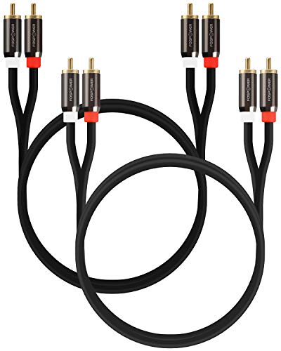 FosPower (2 Pack 2 RCA M/M Stereo Audio Cable [24K Gold Plated | Copper Core] 2RCA Male to 2RCA Male [Left/Right] Premium Sound Quality Plug - 6FT - size: 6 Feet 2 Pack
