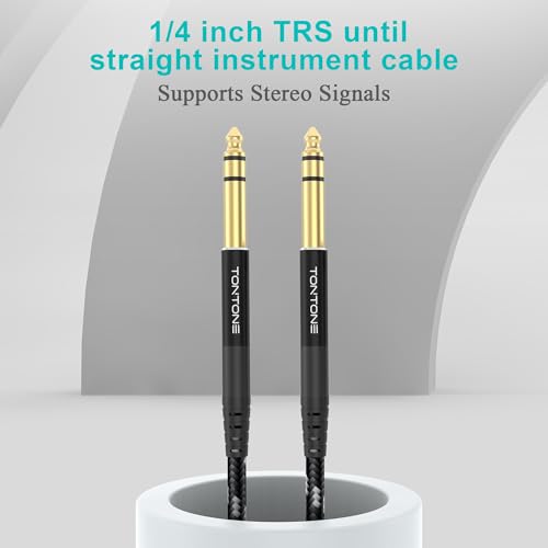 1/4 Inch TRS Cable 2-Pack 15FT, Quarter Inch 6.35mm Balanced Stereo Audio Cable, 1/4 to 1/4 Guitar Cables for Electric Guitar Bass Keyboard Mixer - size: 15 FT
