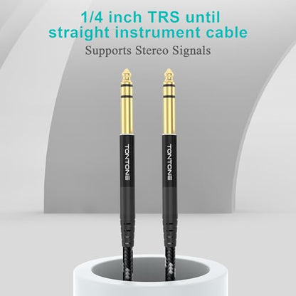 1/4 Inch TRS Cable 2-Pack 15FT, Quarter Inch 6.35mm Balanced Stereo Audio Cable, 1/4 to 1/4 Guitar Cables for Electric Guitar Bass Keyboard Mixer - size: 15 FT